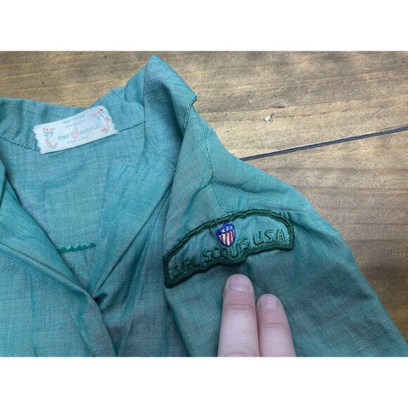 VTG 50s Girl Scout Uniform Dress Green Girls 10/12 Buttons Costume - Picture 9 of 15